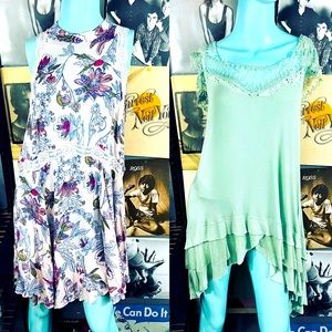 🔥 LOT OF 2 FREE PEOPLE INTIMATELY SLEEP FLORAL SEAFOAM DRESSES LACE RAYON